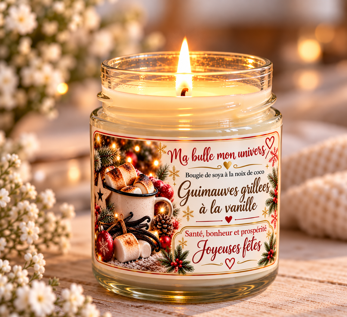Bougie de Noël cire de soya à la noix de coco