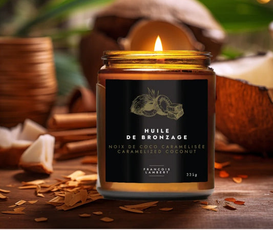 Huile de bronzage - Bougie de soya à la noix de coco caramélisée