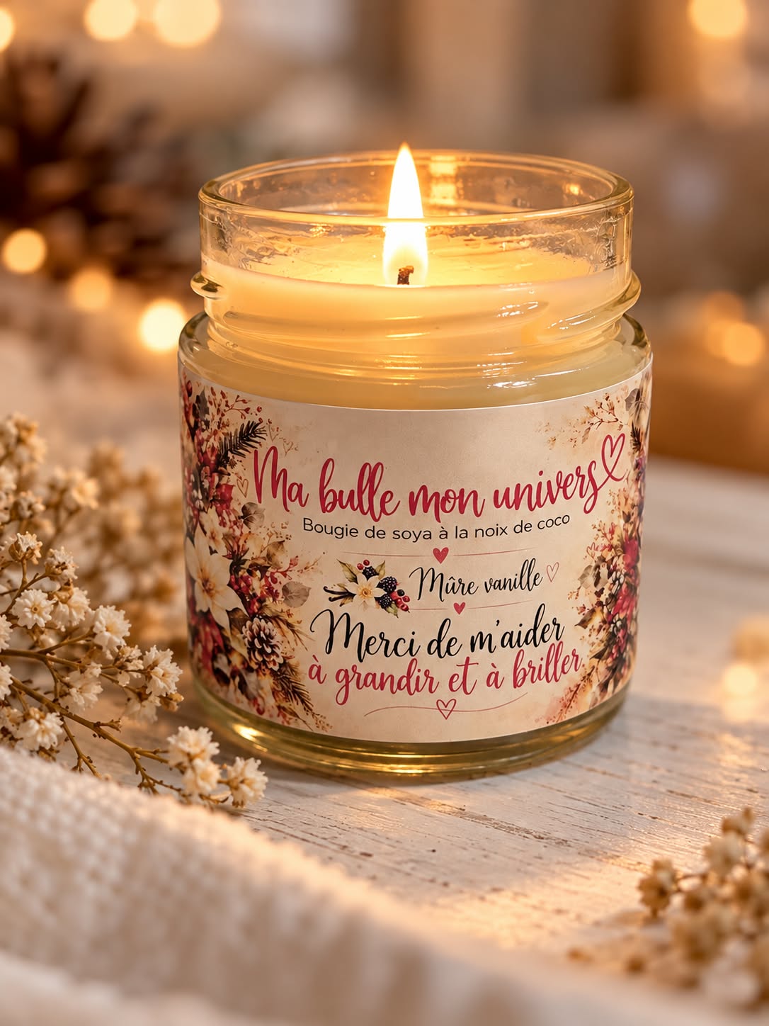 Bougie de Noël  cire de soya à la noix de coco