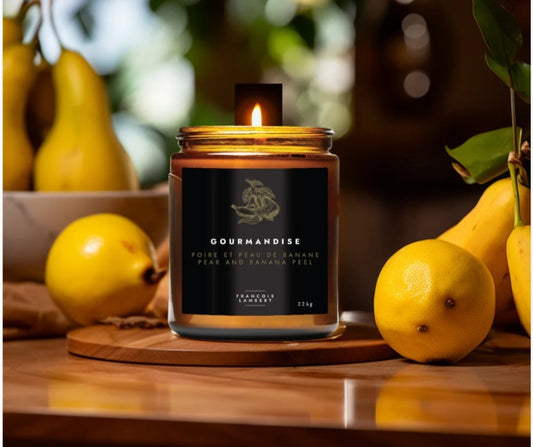 Gourmandise - Bougie de soya, Poire et peau de bananes