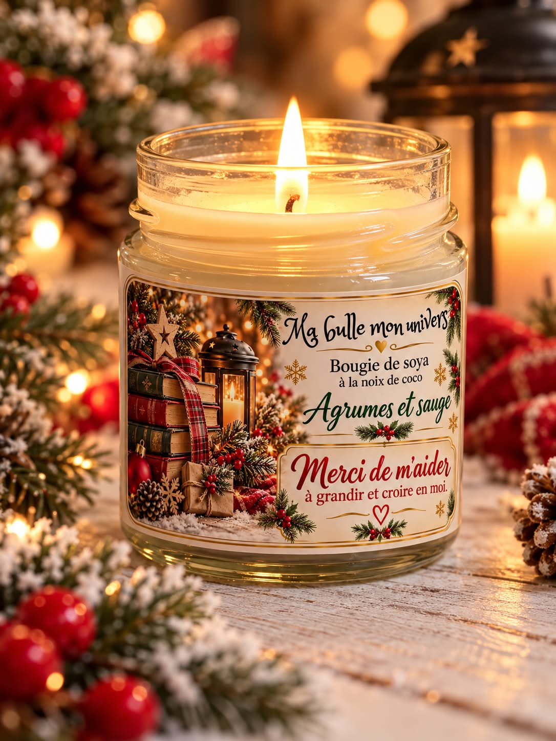 Bougie de Noël  cire de soya à la noix de coco